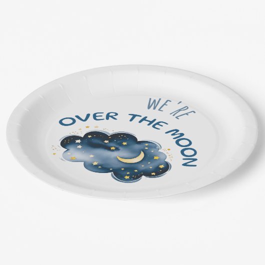 Wir sind über der Mond-Babydusche Pappteller (Schrägansicht)