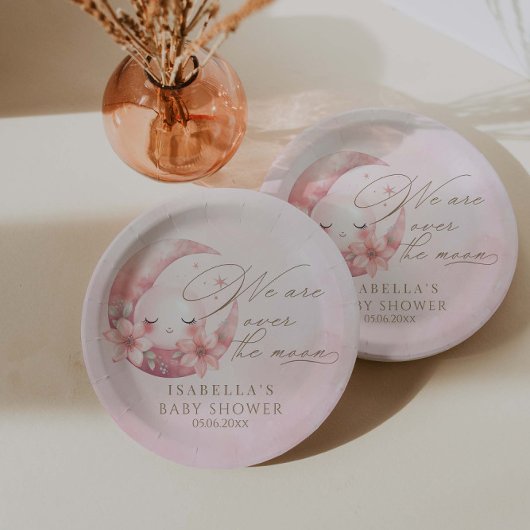 Wir sind über der Mond-Girl-Babydusche Pappteller