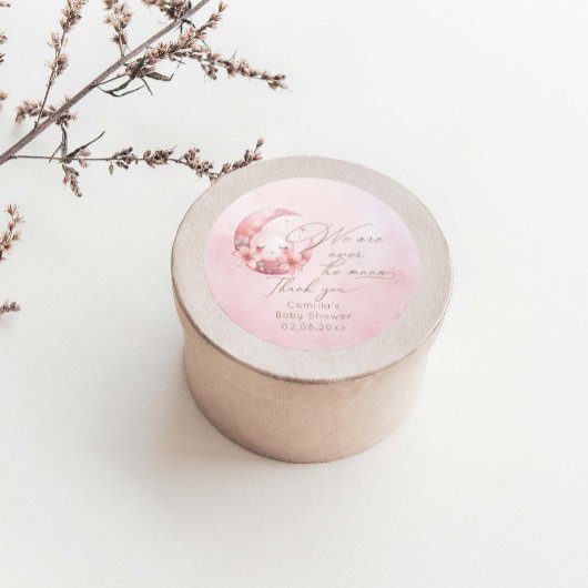 Wir sind über der Mond-Girl-Babydusche Runder Aufkleber