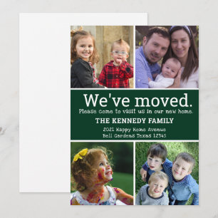 Wir sind umgezogen 4 Foto-Collage Grün und Weiß Um Ankündigung