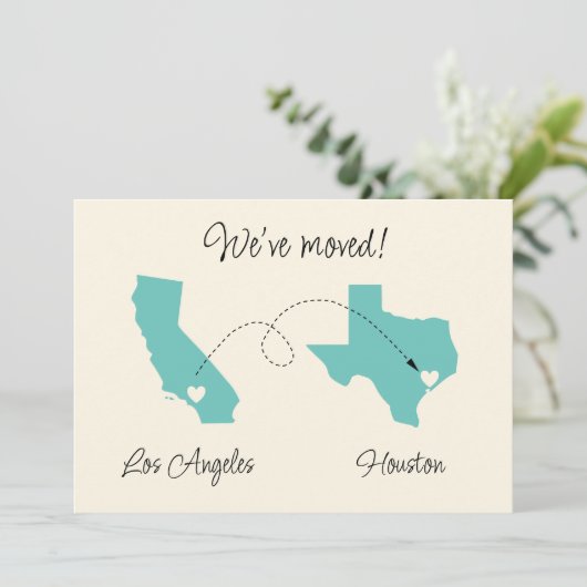 Wir sind umgezogen! Ankündigung des Staat zum Staa (Stehend Vorderseite)