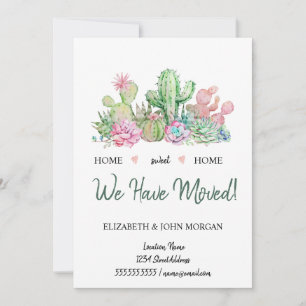 Wir sind umgezogen, Aquarell Blumen Kaktus Sukkule