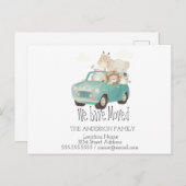 Wir sind umgezogen, Auto, Tiere, neue Adresse Ankündigungspostkarte (Vorne/Hinten)