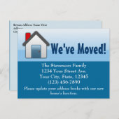Wir sind umgezogen, blaues Haus-Symbol Ankündigungspostkarte (Vorne/Hinten)