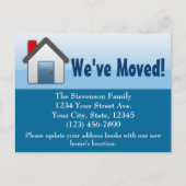 Wir sind umgezogen, blaues Haus-Symbol Ankündigungspostkarte (Vorderseite)