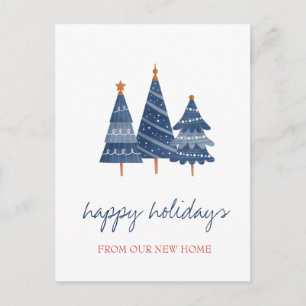 Wir sind umgezogen, Blue Christmas Tree Holiday Ankündigungspostkarte