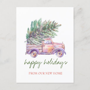 Wir sind umgezogen,Chic Truck,Pine Tree Holiday Ankündigungspostkarte