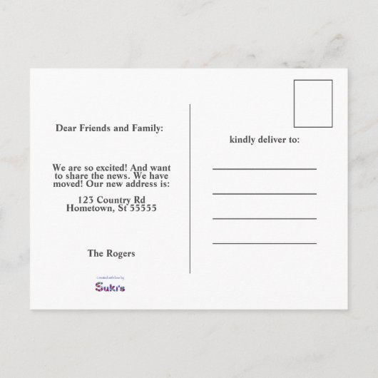 Wir sind umgezogen | Elegantes Red Brick House Zei Ankündigungspostkarte (Rückseite)