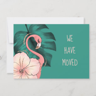 Wir sind umgezogen Florida Flamingo Monstera Blatt Ankündigung