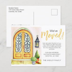 Wir sind umgezogen Gelbe Tür Ankündigungspostkarte