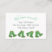 "Wir sind umgezogen" grüner Schweißschuh Visitenkarte (Rückseite)