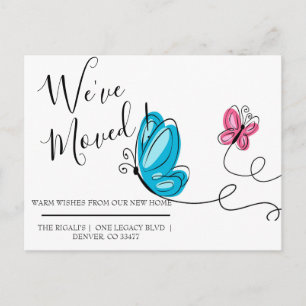 Wir sind umgezogen handgezeichneter Schmetterling Postkarte