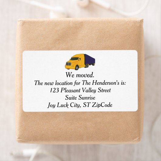 Wir sind umgezogen, LKW-Thema neue Adressetiketten (Insitu)