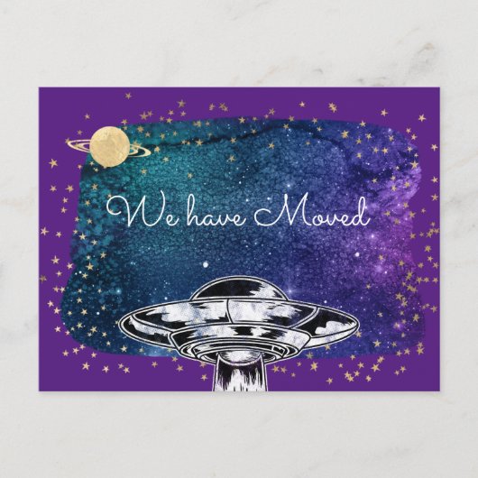 Wir sind umgezogen - lustiges UFO Postkarte (Vorderseite)