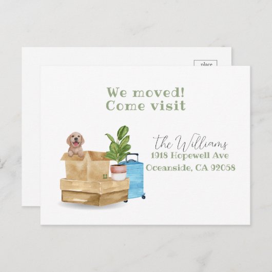 Wir sind umgezogen, neue Adresse Hund Ankündigung Postkarte (Vorne/Hinten)