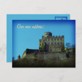 Wir sind umgezogen, neue Adresse, mittelalterliche Ankündigungspostkarte (Vorne/Hinten)