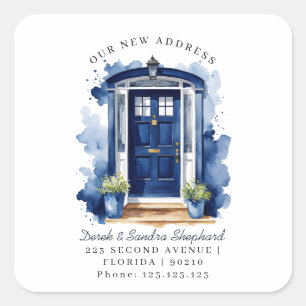 Wir sind umgezogen Neue Adresse Navy Watercolor Tü Quadratischer Aufkleber