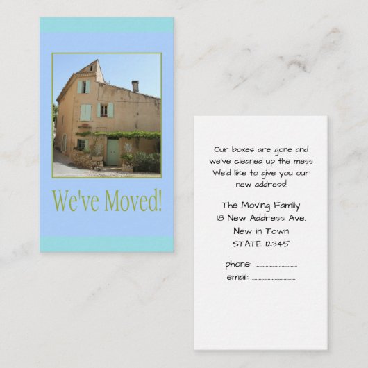 Wir sind umgezogen - neue Ankündigung Begleitkarte (Vorne/Hinten)