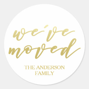 Wir sind umgezogen   Personalisiertes Gold Runder Aufkleber
