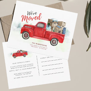 Wir sind umgezogen Red Truck Classic Umzugsankündi Postkarte