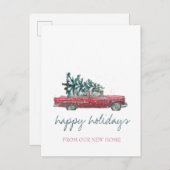 Wir sind umgezogen, Retro-Auto, Weihnachtsbaum Ankündigungspostkarte (Vorne/Hinten)