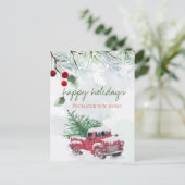 Wir sind umgezogen, roter LKW, Kiefernspieß, Schne Ankündigungspostkarte (Stehend Vorderseite)