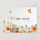 wir sind umgezogen, sommerliche Blume und Schmette Postkarte (Vorderseite)