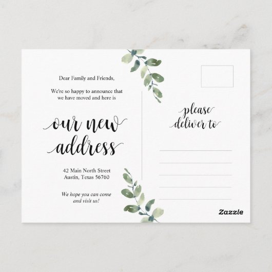 Wir sind umgezogen, unsere neue Zuhause-Adresse An Postkarte (Rückseite)