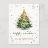 Wir sind umgezogen, Weihnachtsbaum Gold Ankündigungspostkarte (Vorderseite)