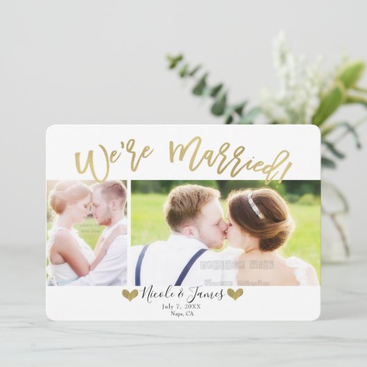 Wir sind Verheiratet Gold Moderne Foto Hochzeit Ve Einladung (Stehend Vorderseite)