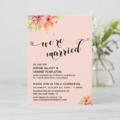 Wir sind Verheiratet Hearts Script Blush Boho Flor Einladung (Stehend Vorderseite)
