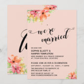 Wir sind Verheiratet Hearts Script Blush Boho Flor Einladung (Vorne/Hinten)