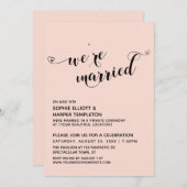Wir sind Verheiratet Hearts Script Blush Pink Empf Einladung (Vorne/Hinten)
