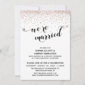 Wir sind Verheiratet Hearts Script Copper Confetti Einladung (Vorderseite)