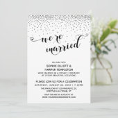 Wir sind Verheiratet Hearts Script Silver Confetti Einladung (Stehend Vorderseite)