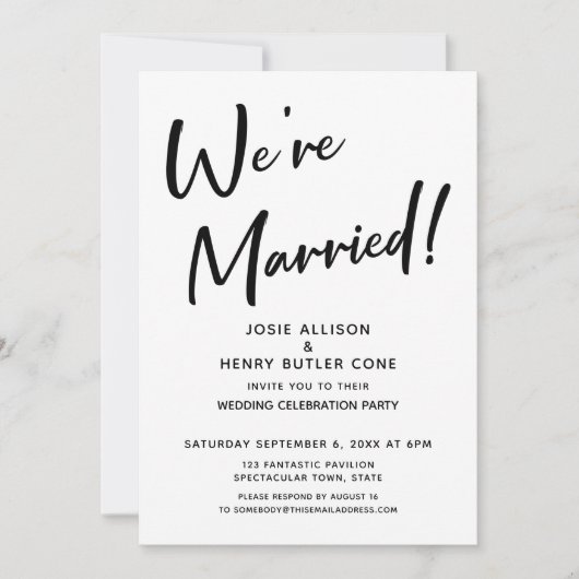 Wir sind Verheiratet moderne Hochzeitsempfehlung G Einladung (Vorderseite)