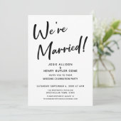 Wir sind Verheiratet moderne Hochzeitsempfehlung G Einladung (Stehend Vorderseite)