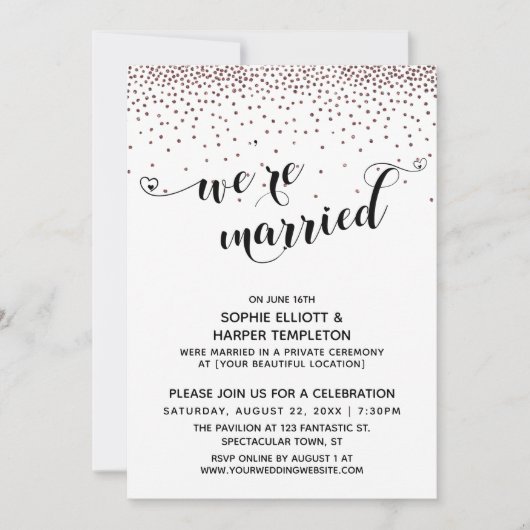 Wir sind Verheiratet Script Rose Gold Confetti Emp Einladung (Vorderseite)