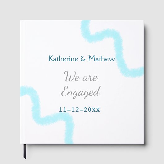 Wir sind verlobt blaugraue Aquarellspirale stilvol Gästebuch (Vorderseite)