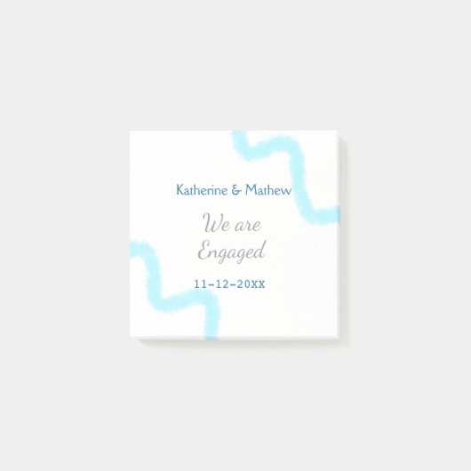 Wir sind verlobt blaugraue Aquarellspirale stilvol Post-it Klebezettel (Vorderseite)