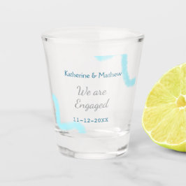 Wir sind verlobt blaugraue Aquarellspirale stilvol Schnapsglas