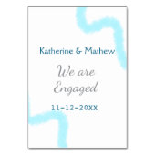 Wir sind verlobt blaugraue Aquarellspirale stilvol Tischnummer (Rückseite)