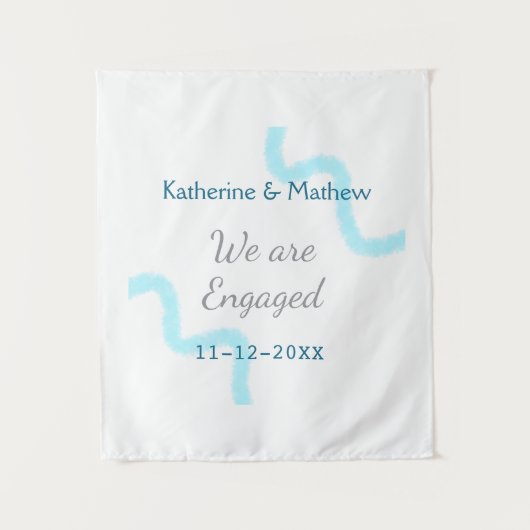 Wir sind verlobt blaugraue Aquarellspirale stilvol Wandteppich (Vorderseite)