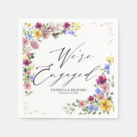 Wir sind Verlobt Boho Wildblume Engagement Party Serviette (Vorderseite)