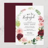 wir sind verlobt bordeauxfarbene Begegnungsfeier Einladung (Vorne/Hinten)