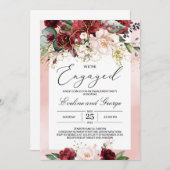 Wir sind Verlobt Burgund Floral Boho Einladung (Vorne/Hinten)