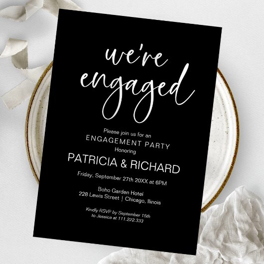 Wir sind Verlobt Chic Calligrafy Engagement Party Einladung