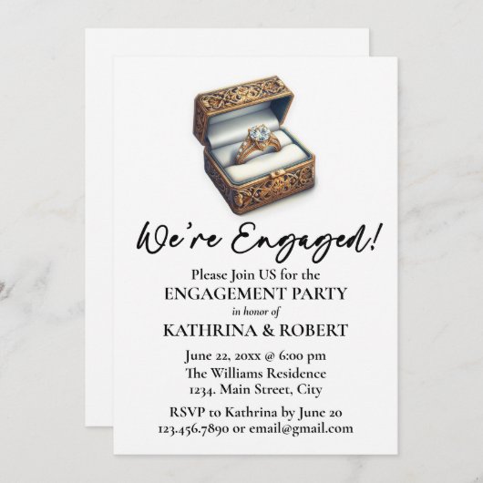Wir sind Verlobt! Elegante Ring Engagement Party Einladung (Vorne/Hinten)