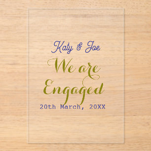 Wir sind verlobt lila gold name datum elegant einf acryleinladungen