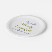 Wir sind verlobt lila gold name datum elegant einf pappteller (Schrägansicht)